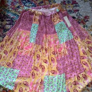 Sunny Leigh Pink and Yellow Patchwork Midi Skirt